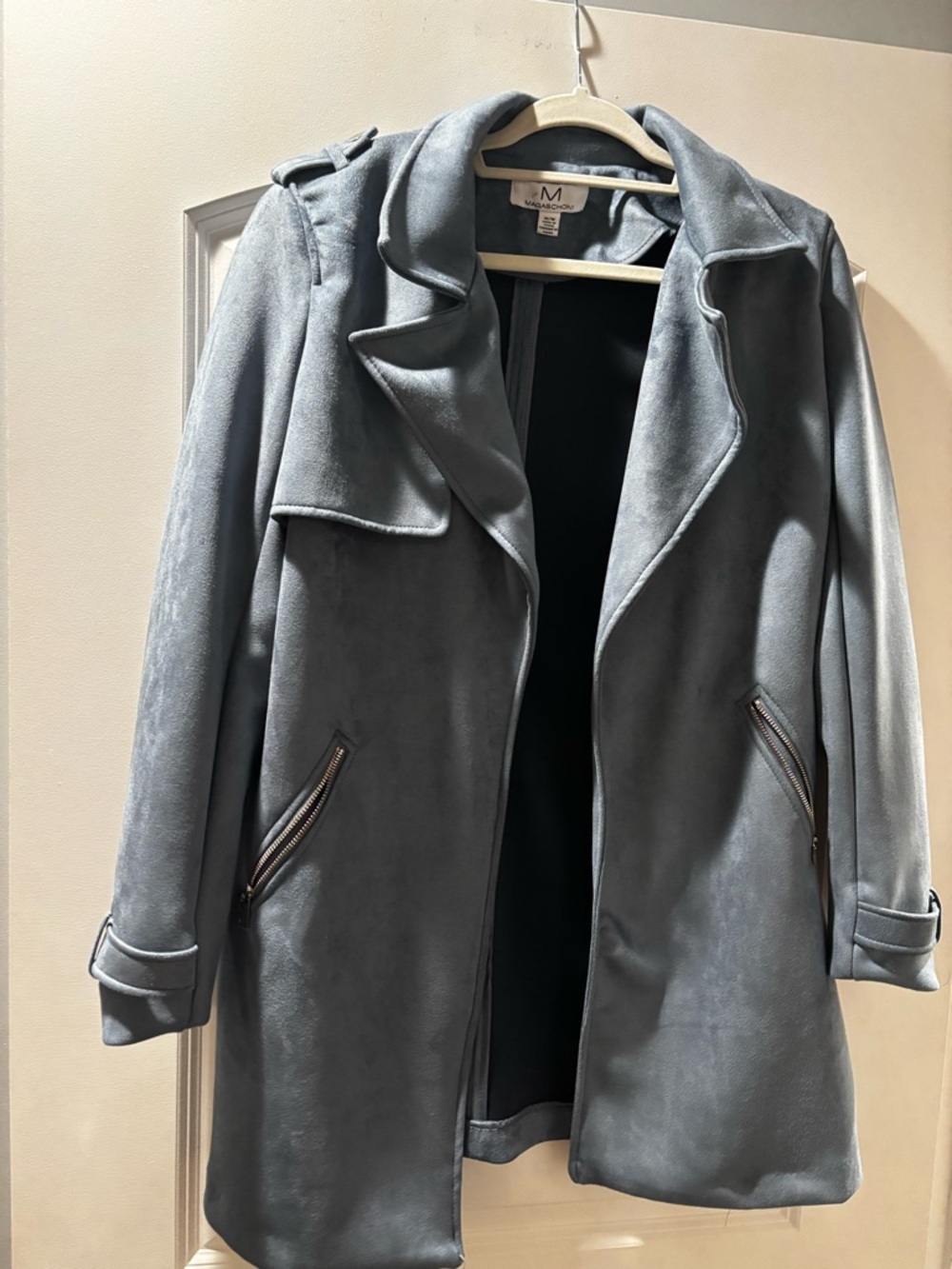 Magaschoni Slate Gray Suede-Look Trench Coat